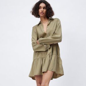 Zara Light Khaki Tiered Mini Dress